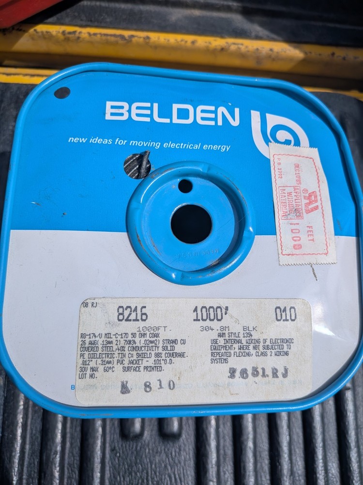 Vintage Belden 8216 RG-174/U 50-Ohm Coaxial Cable – 1000 FT Spool