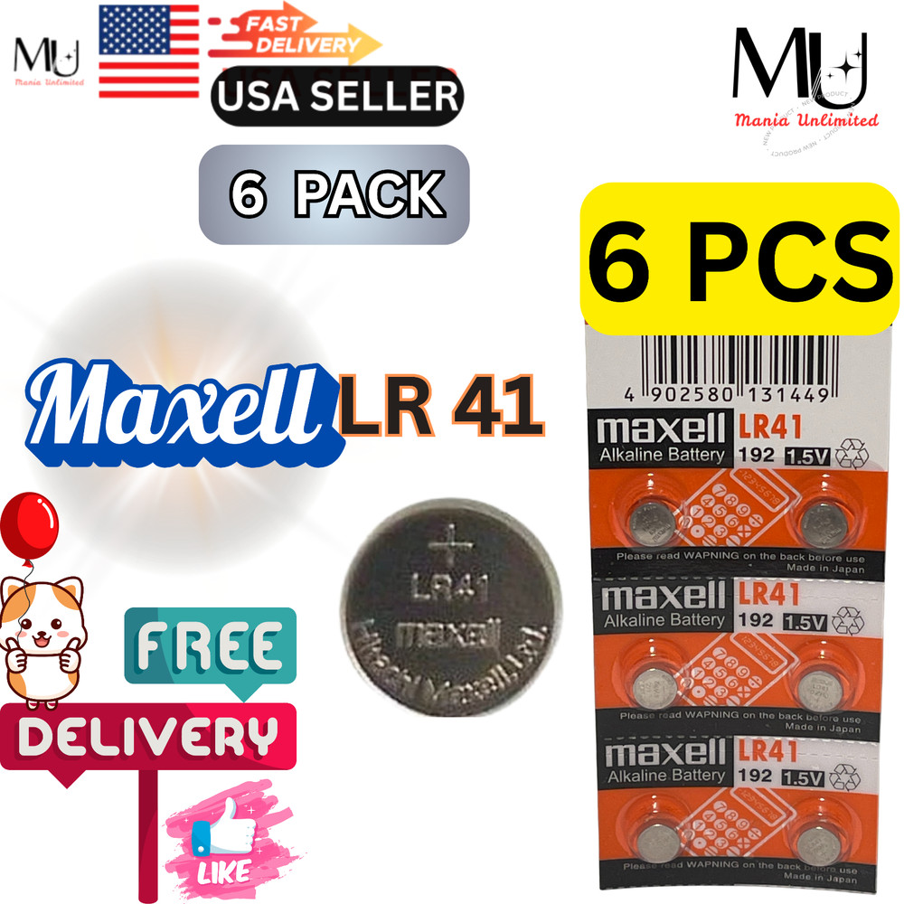 6 PCS LR41 Maxell Fresh Stock AG3 392A 192 SR41 LR736 392 Alkaline Battery 2030+