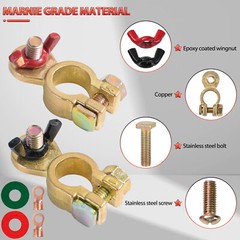 Solid Brass Battery Terminal Connector Top Post End Clamps Set for Car Marine.