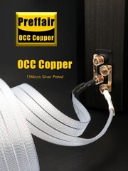 Pair Silver Plate Copper Speaker Cable Flat Bi-Wire Loudspeaker Banana Connector