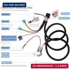 FARBIN 12v Car Horn Relay Wiring Harness Kit and Horn Push Button with 3 Meters