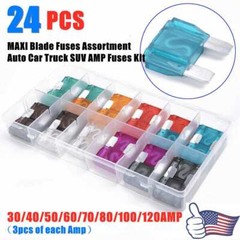 24 Pack Large MAXI / APX Blade Fuse Assortment Auto Car Truck SUV AMP FUSES Kit