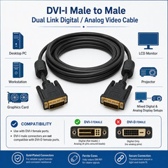 DVI-I Male to Male Dual Link Digital / Analog Video Cable – 6ft / 10ft / 15ft