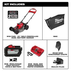 Milwaukee Tool 2823-22Hd M18 Fuel 21 In. Self-Propelled Dual Battery Mower Kit