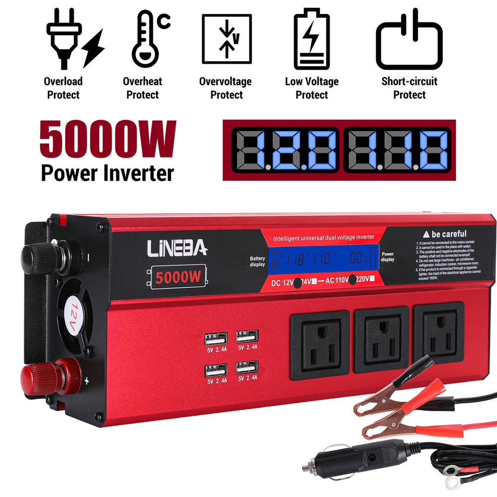 5000W Convertidor 12V A 110V / 24V A 110V Para Carro Auto inversor de corriente