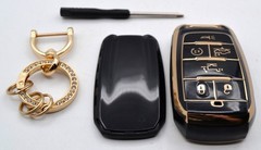 Dodge 5 Button Key Fob Cover 2019-2023 Black Gold Case w/ Keychain Tool