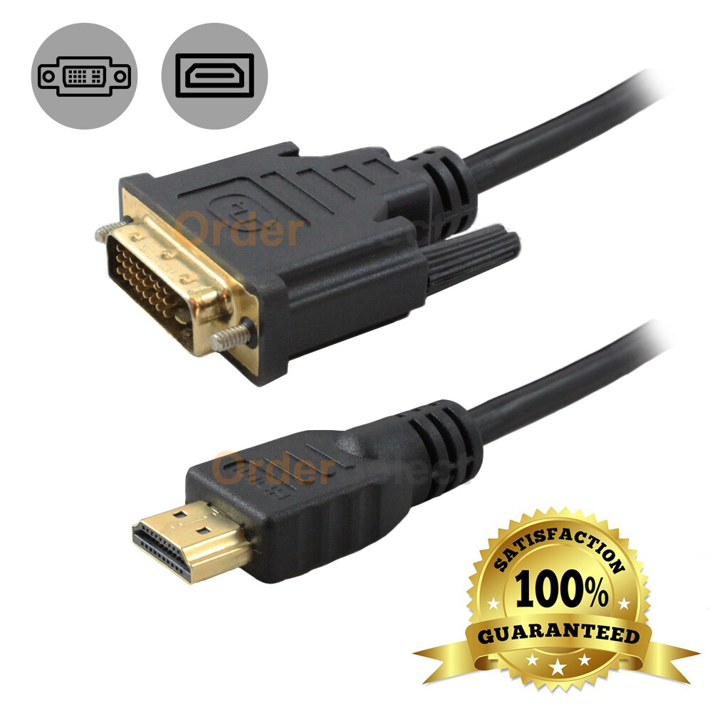 6FT HDMI to DVI D 24+1 Male Gold Adapter Cable HDTV Projector Laptop Cord Plug
