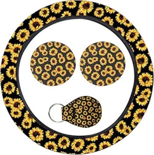 4PCS Sunflower Car Accessories Set, Fashion Anti-Slip 14-15 I Color: Sunflower