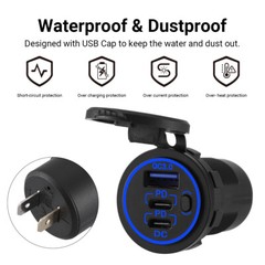 12V-24V QC3.0 + PD USB C Car Fast Charger Power Socket Outlet for Boat RV Marine