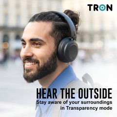 TRON Hybrid Noise Cancelling Headphones, OverEar Wireless Bluetooth Transparency