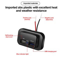 12-24V 4.8A Dual USB PD QC3.0 Car Boat RV Charger Socket LED Power Outlet