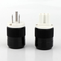 Pair Gold/Rhodium Plated US AC Audio Mains Plug IEC C15 HiFi Power Wire Connetor