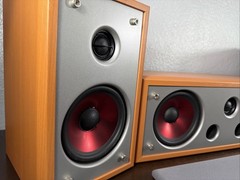 (3) Unbranded Wood Grain Speakers Center Channel + 2 Bookshelf Speakers