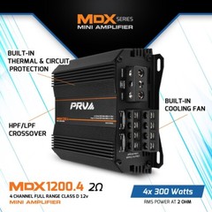 PRV MDX1200.4 2 Ohm Mini 4 Channel Amp 4x 300 Watts Compact Car Audio Amplifier