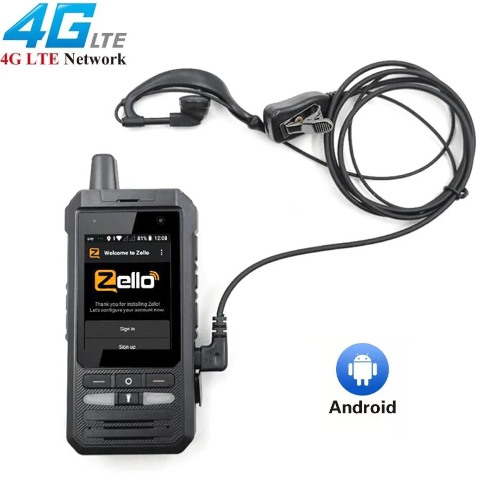 ANYSECU Zello 4G Network Radio W8 Android 8.1 GPS WIFI Mobile Phone + Earphone