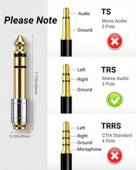 6.35Mm (1/4 Inch) Male to 3.5Mm (1/8 Inch) Female Headphone Adapter – 24K Gold-P