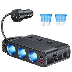 7-in-1 3-Way Car Cigarette Lighter Socket Splitter Power Adapter Quick Charge