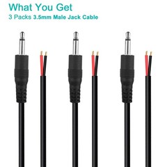 (3 Pack 6 ft Replacement 3.5mm Male Plug to Bare Wire Open End TS 2 Pole Mono 1/