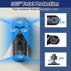 360° 4 Channel 1080P HD Car Dash Cam Front and Rear Inside Left Right + Camera