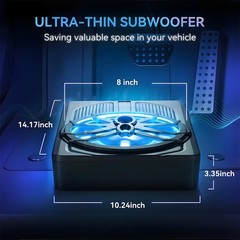 800W Wireless 10” Slim Under Seat Powered Car Subwoofer w/Built-in Amplifier