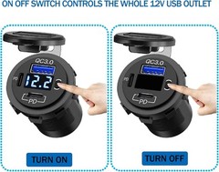 12V-24V PD+QC3.0 Dual USB Car Fast Charger Power Socket Outlet LED Voltmeter Lot