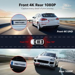 REDTIGER FTNT 128GB Card Voice Control 4K Dash Cam Front and Rear, Touch Screen