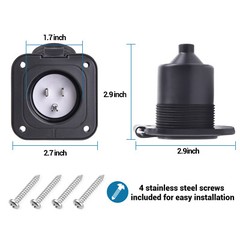 15A 125V AC Port Flanged Power Inlet Plug NEMA 5-15P w/18″ Integrated Extension