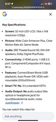 Black Samsung 32 In Model UN32EH4003FXZA NOT smart TV No Remote Yes HDMI Hookups