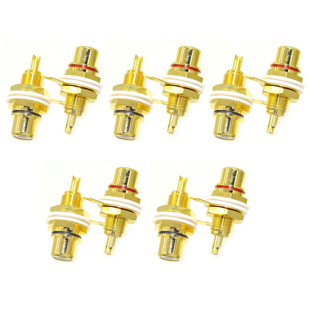 24K Gold Plated RCA Female Chassis Panel Mount Jack Socket Connector 10/20/30/50