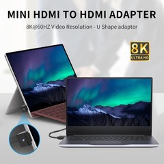 Duttek 8K U Shaped Up Angle Mini HDMI to Adapter 1 Pack, 48Gbps Black