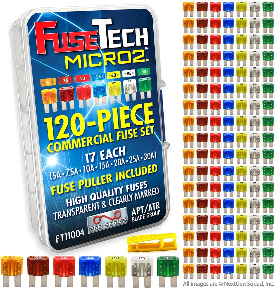 Micro2 Blade Fuses 120 Piece Assortment 5 7.5 10 15 20 25 30 Amp + Puller