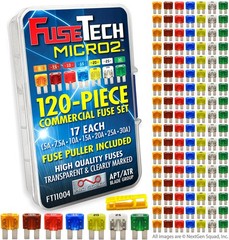 Micro2 Blade Fuses 120 Piece Assortment 5 7.5 10 15 20 25 30 Amp + Puller