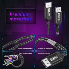 80Gbps DisplayPort 2.1 Cable 3.3FT 16K@60Hz 8K@120Hz 4K@240Hz HDR10 DSC DP