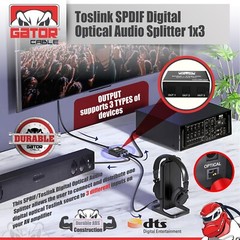 Toslink Optical Fiber Digital Audio Splitter Adapter SPDIF 3-Port 1×3 1-In 3-Out