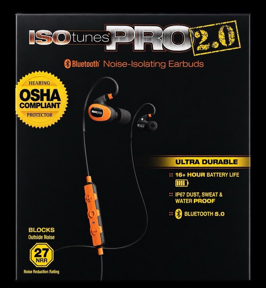 ISOtunes PRO 2.0 – Noise Isolating Bluetooth Earbuds, 27 dB NRR, Orange