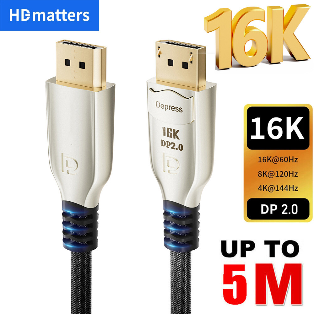 Displayport 2.0 Cable 16K 8K 4K 165Hz DisplayPort to DP G-Sync 6ft 10ft 15ft 3ft