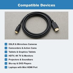 Mini HDMI to HDMI Cable 6 FT 4K Type-C Cord for Camcorder DSLR Camera Tablet