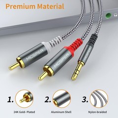 6.6ft 3.5mm to 2 RCA Audio Cable Stereo AUX Y Splitter Cord