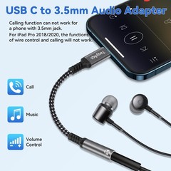 USB Type C to 3.5mm Female Headphone Jack Adapter, (2-Pack) C silver gray