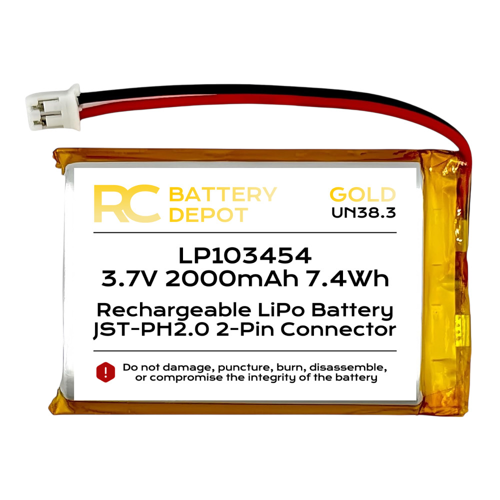 Lithium Polymer Battery 3.7V 2000mAh 103450 Lipo Rechargeable Battery