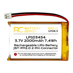 Lithium Polymer Battery 3.7V 2000mAh 103450 Lipo Rechargeable Battery