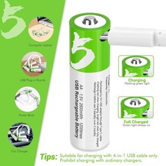 12 PACK! USB AA Li-ion Rechargeable Batteries 1.5V 2600mWh Type C Cable Battery