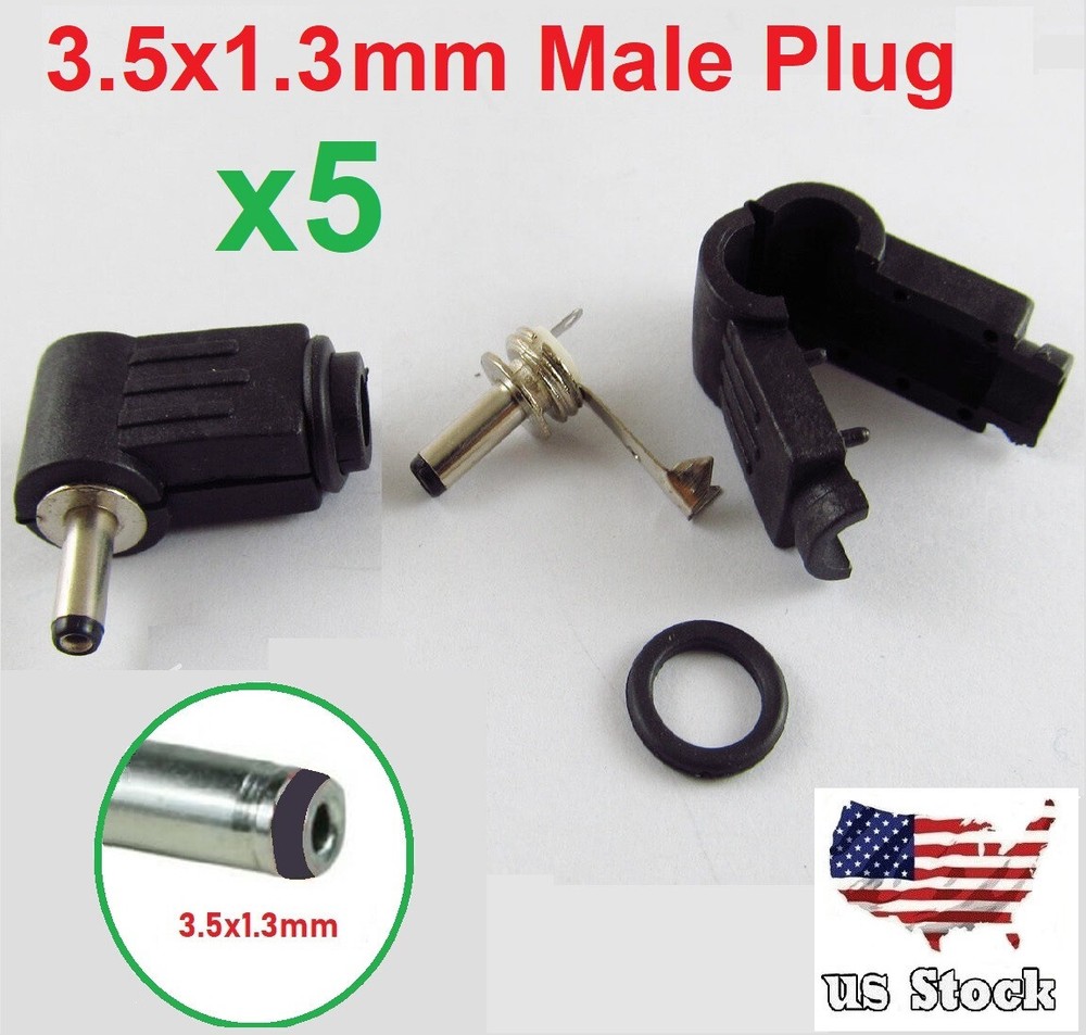 5 Pieces Right Angle 3.5x 1.3mm DC Power Male Plug Soldering Connector
