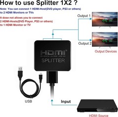avedio links HDMI Splitter 1 in 2 Out【with 4ft HDMI Cable 】 4K HDMI Splitter