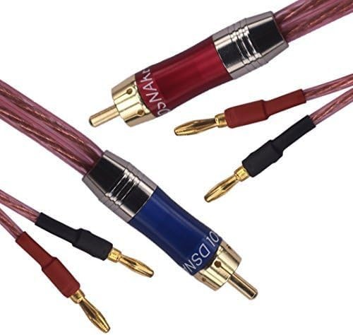 1.64FT KK R1B2D0.5 4N OFC Speaker Wire Pair RCA Male To 4 Banana Plugs