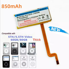 850mAh for iPod Classic / Video 5th/6th/7th Gen 30/80/120GB A1238 / A1136 Thick