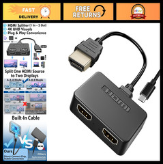 4K HDMI Splitter 1×2, HDMI Hub 2.0 Video Duplicator, USB Power Cable, Supports 6