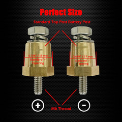 M6 Thread Brass Battery Terminal Charging Posts, Battery Post Adapter