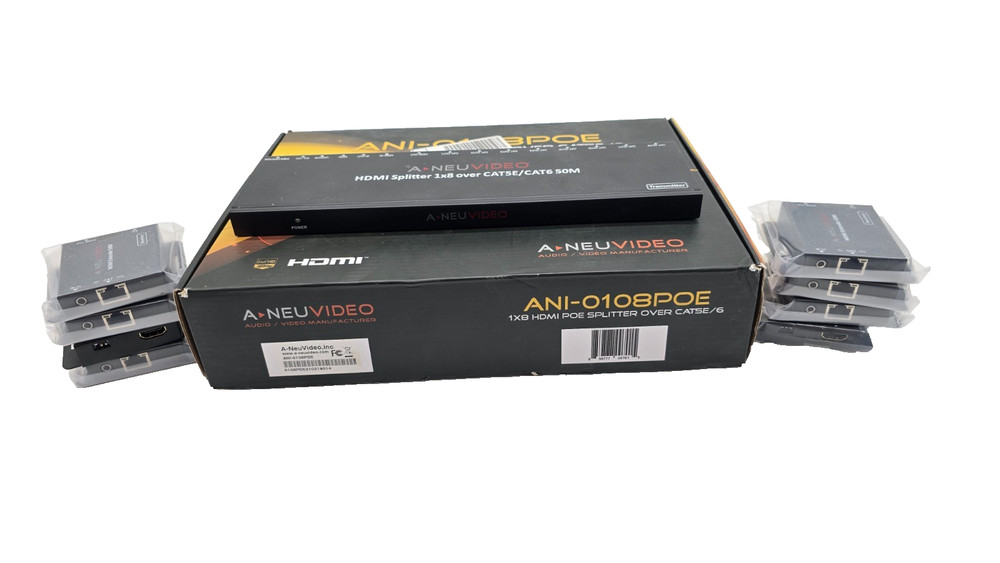 A-NeuVideo ANI-0108POE-b 1×8 POE HDMI Extender 150ft/45m over CAT5e/6 with 8x Rx