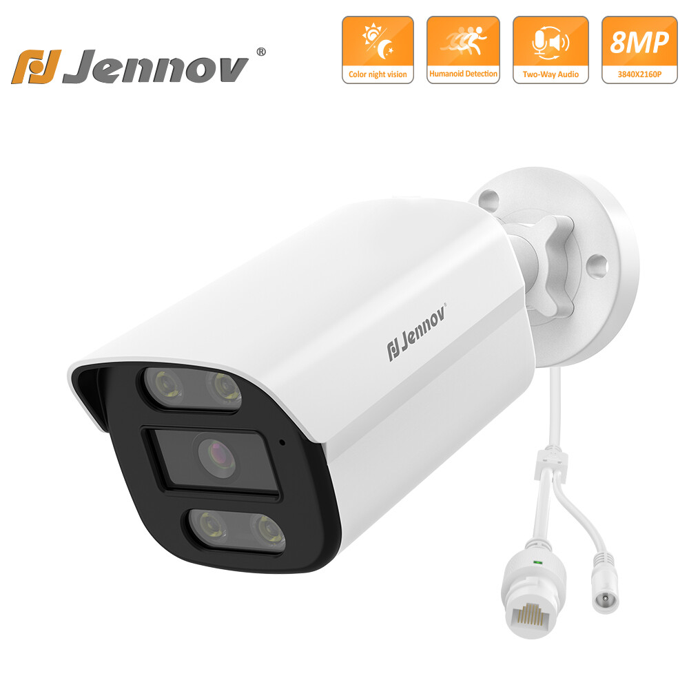 Jennov 4K 8MP PoE IP Camera Weatherproof CCTV Security Camera Night Vision Audio